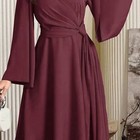 Women s Middle Eastern Flare Sleeve Maxi Dress  High Neck Twist Waist A-line Gow