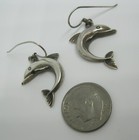 Vintage Dolphin Sterling Silver Drop Dangle Earrings Pierced Earrings Jewelry