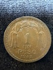 1942 Republica De Chile Santiago 1 Un Peso Copper