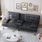 Convertible Folding Futon Sofa Bed Sleeper Couch For Living Room Black Leather