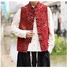 Chinese Red Black Vest Man Fashion Jacquard Tang Coat Jacket Traditional Tops