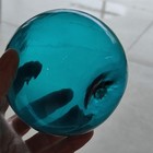 Vtg Deep Teal Japanese Hand Blown Glass Fishing Float Ball Globe Buoy 4 w X 3   h