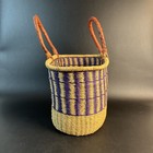 Handmade Woven African Fair Trade Basket Tan purple 11x13 Tote Purse 2 Handles