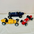 3 Antique Bugati Vintage Style Cast Iron Toy Race Cars Made In Italy