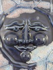 Ceramic Celestial Sun Face Hanging Wall Plaque Blue   White Glaze 8 5 
