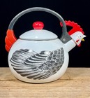 Kamenstein Chicken Rooster Whistling Kettle Tea Pot Vintage Enamel 1986