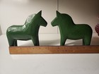 Pair Of Sweden Light Wood Carved Dala Green Horses 6   6 5  Unpainted