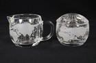 Nescaf   Etched Glass World Globe Sugar Bowl   Creamer-japan 1970s Fine 
