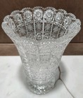 Magnificent Vintage Bohemian Czech Lead Crystal Vase Hand Cut Queens Lace Huge 