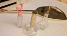 Vintage Decor Handheld Metal Golden Mirror   3 Mini Perfume Bottles Vanity Lot 