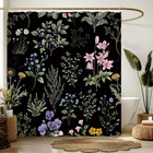 Black Floral Leaves Shower Curtain For Bathroom With Hooks 70x70 Inches
