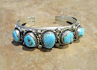 Stunning     Vintage Navajo Sterling Silver Five Royston Turquoise Bracelet