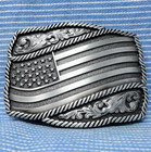 America Flag Belt Buckle Patriot Cowboy Biker Western Scroll Vtg 90s      pcb923