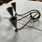 Vintage Pair Of 2 Mid Century Modernist Mcm Brass Copper 3 Arm Candle Holders