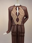 1930 s Sheer Silk Chiffon Dress W Keyhole Lace Trim Front