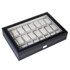 24 Slot Watch Box Leather Display Case Organizer Top Glass Storage