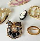 Vintage Brooch Pin Lot Of 6 Austria Napier Cameo Heart Floral Gold Tone