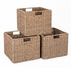 Set Of 3 Seagrass Cube Storage Baskets 12x12x10in For Pantry   Bathroom Organiza
