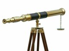 Antique Vintage Brass Telescope On Wooden Tripod Maritime Nautical 60  Tall Gift