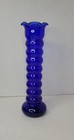Vintage Cobalt Blue 9  Ribbed Vase With Ruffled Edge