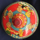 Vintage Ohio Art 7  Spinning Toy Top Tin Litho Children Wood Handle 1940-1950 s