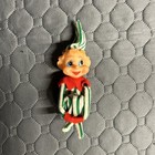 Vintage Knee Hugger Elf Pixie Christmas Ornament Japan Green White   Red