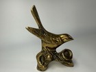 Vintage Solid Brass Bird Songbird Figurine On Branch Mcm Hollywood Regency Decor