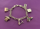 Vintage Sterling Silver 6 Charms Bracelet  30 Gr  Glasses  Phone  Beauty Items