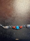 Vintage Rb Native American Made Necklace 925 Sterling Silver Turquoise Coral