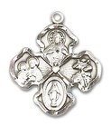 Sterling Silver 4-way Catholic Holy Medal Pendant Necklace 18  Chain Giftbox