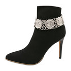 Women Silver Metal Boot Chain Bracelet Coin Medallion Shoe Anklet Charms Jewelry