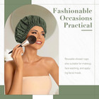 Reusable Shower Cap For Women  Large Waterproof Shower Bonnet Washable Elastic B