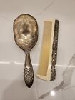 Vintage Ornate Floral Design Hair Brush   Comb Set Silver Plated Vanity Set