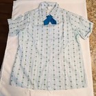 Girl Scout 80s Short Sleeve Blouse White green Stripe Size 16 5 Blue Neckerchief