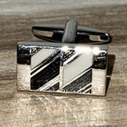 Monochrome Striped Mother Of Pearl Cufflinks Men   s Silver Tone Classic Old Money