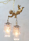 Vintage Chandelier Shabby French Italy Lamp Flying Cherub Tole Brass Crystal Old