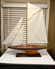 Awesome Detailed Display Hand Crafted Wood Model Large Yacht Boat On Base