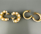 Vintage Estate Earrings Lot White Faux Pearl Hoop Huggie Gold Tone Pierced 90s
