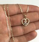 14k Solid Gold Heart Rose 14mm Pendant- 14k Solid 3t Gold 18  Necklace - Pt395