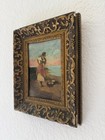Antique Victorian Oil Painting Woman Seascape Ornate Black Gold Frame Blaus