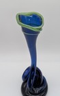 John Harko Vintage Hand Blown Art Glass Vase Cobalt Blue Green Stretch Signed 