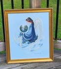 Framed Completed Lavender And Lace  earth Angel  Cross Stitch Linen Gold Accents