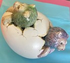 J Luis Perez Mexico Pottery Folk Art Crack Egg Sculpture Lions Hatching Signed
