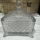 1920s Indiana Glass Clear  167    garden Pink    Splayed Feet Covered Honey Box dish