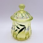 Beaumont Eapg Circa 1901 Large Hand Painted Sugar Jar Uranium Vaseline Glass