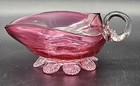 Antique Victorian Hand-blown Uranium cranberry Glass Candy Dish richardson c1900