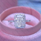 Real 3 58 Tcw Radiant Cut Moissanite Halo Engagement Ring 14k White Gold Plated