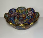 Vintage Cloisonn   Enamel Floral Bowl Scalloped Rim