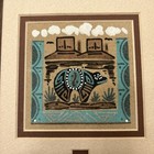 1991 Vtg Navajo Sand Art Painting With Black Bear Framed 7 5   x 9 5     Signed Euc