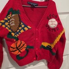 Birch Bros Sports Cardigan Kids S 8-10 Red Ramie Cotton Vintage Preppy Sweater